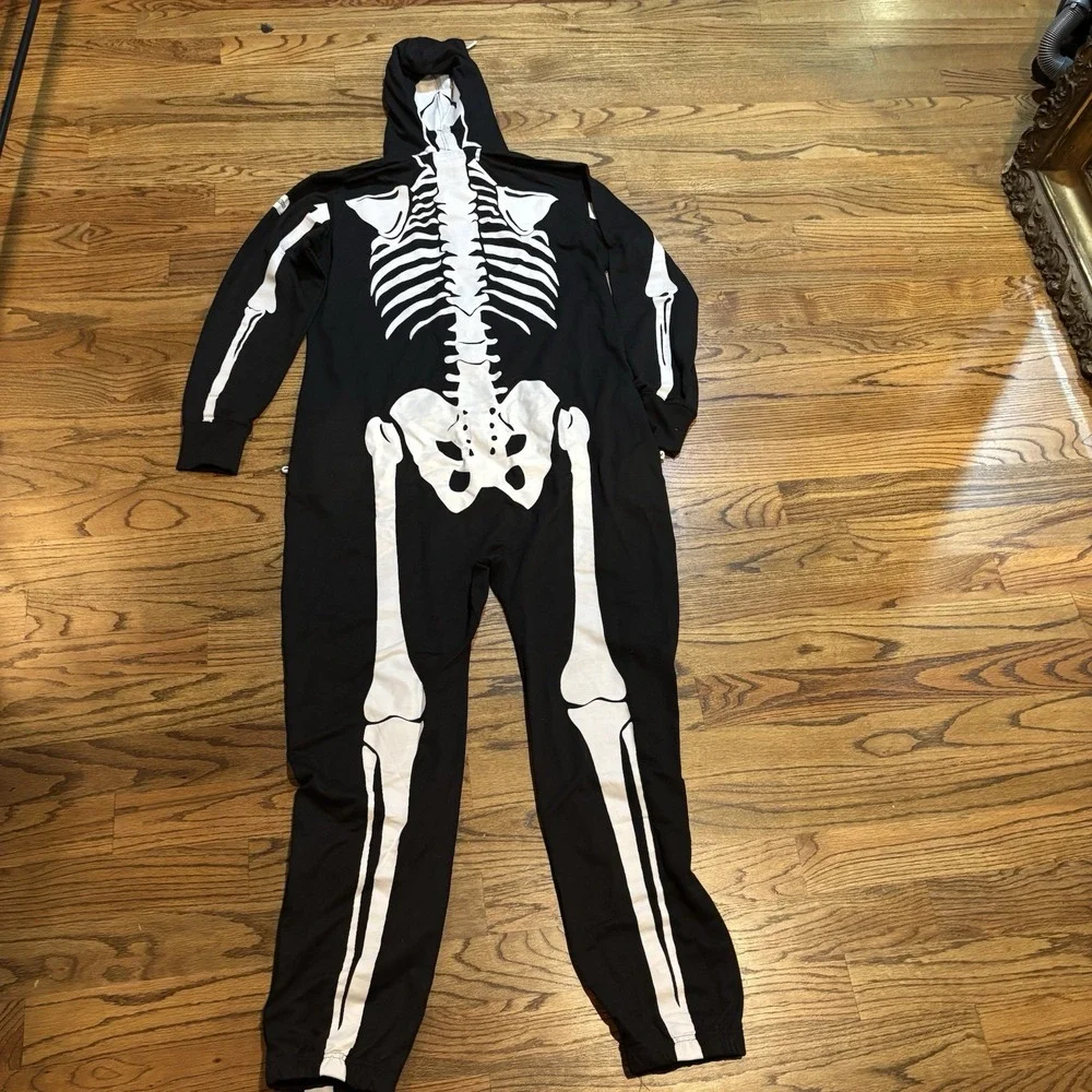 TIPSY ELVES ONE‎ PIECE ZIP UP MASK SKELETON JUMPSUIT Unisex Size XL HALLOWEEN - Picture 7 of 14